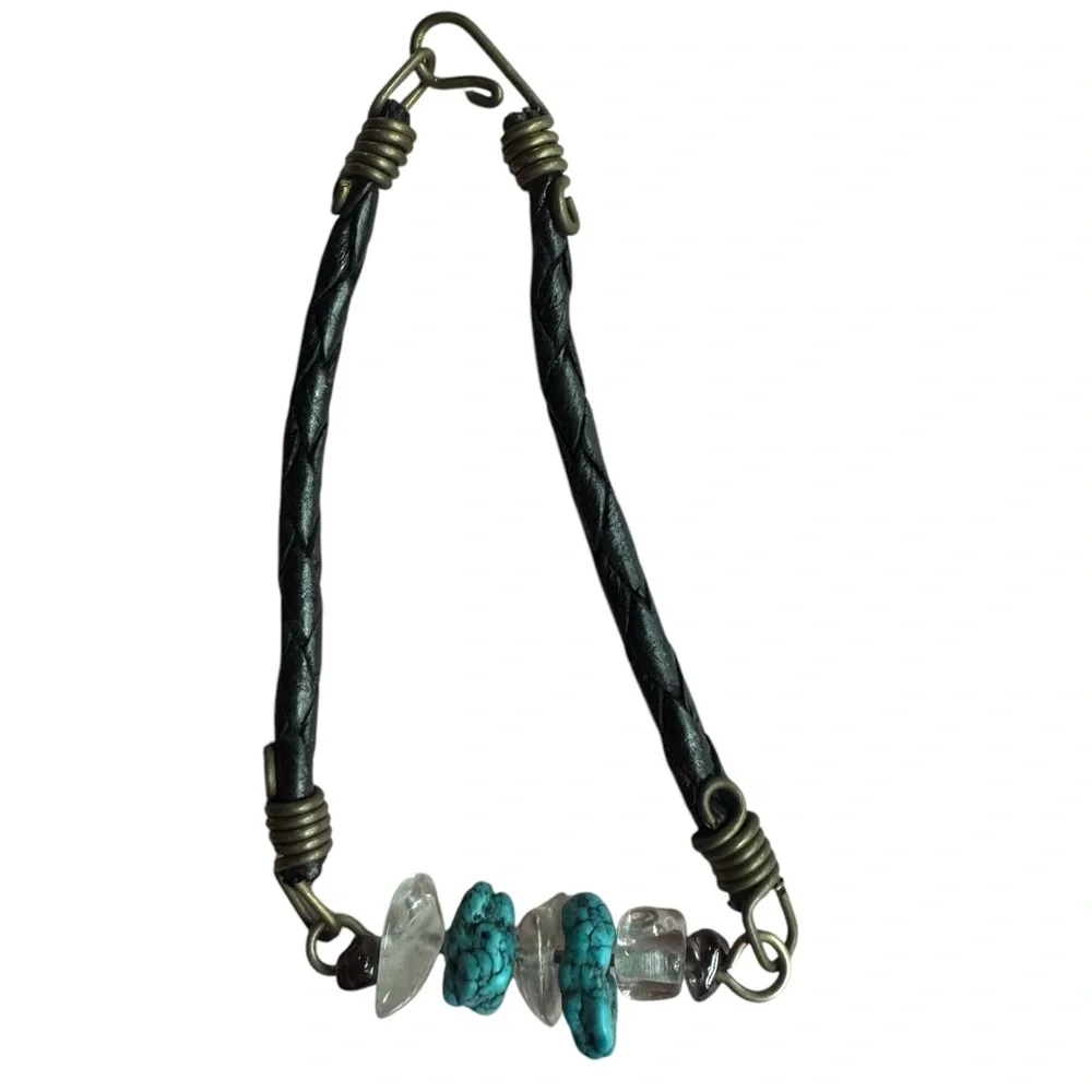 Turquoise Nugget and Clear‎ Stone Bracelet